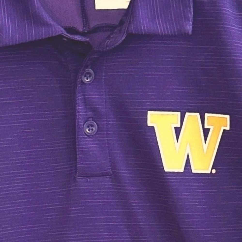 Adidas University of Washington Huskies Mens Purple Heathered Polo Shirt Size M - Picture 3 of 6
